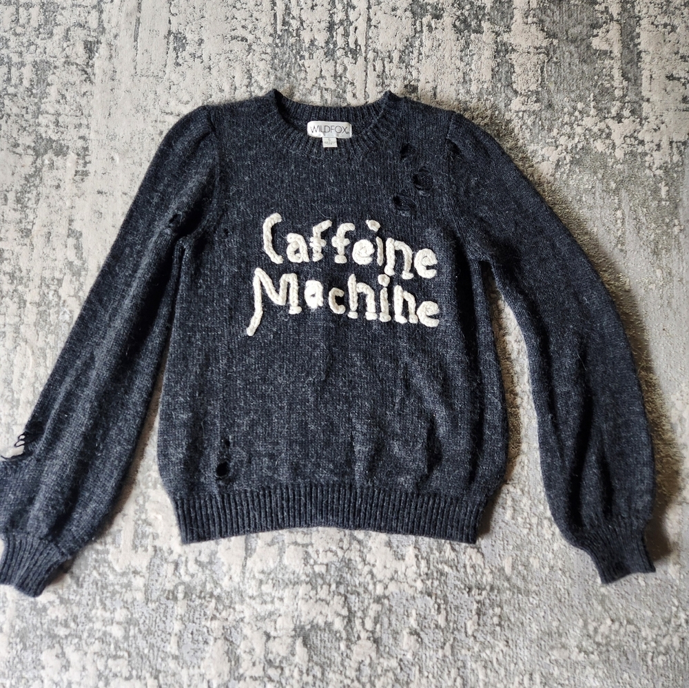 Women's Wildfox Caffeine Machine Distressed Sweater Gray Small Wool Alpaca